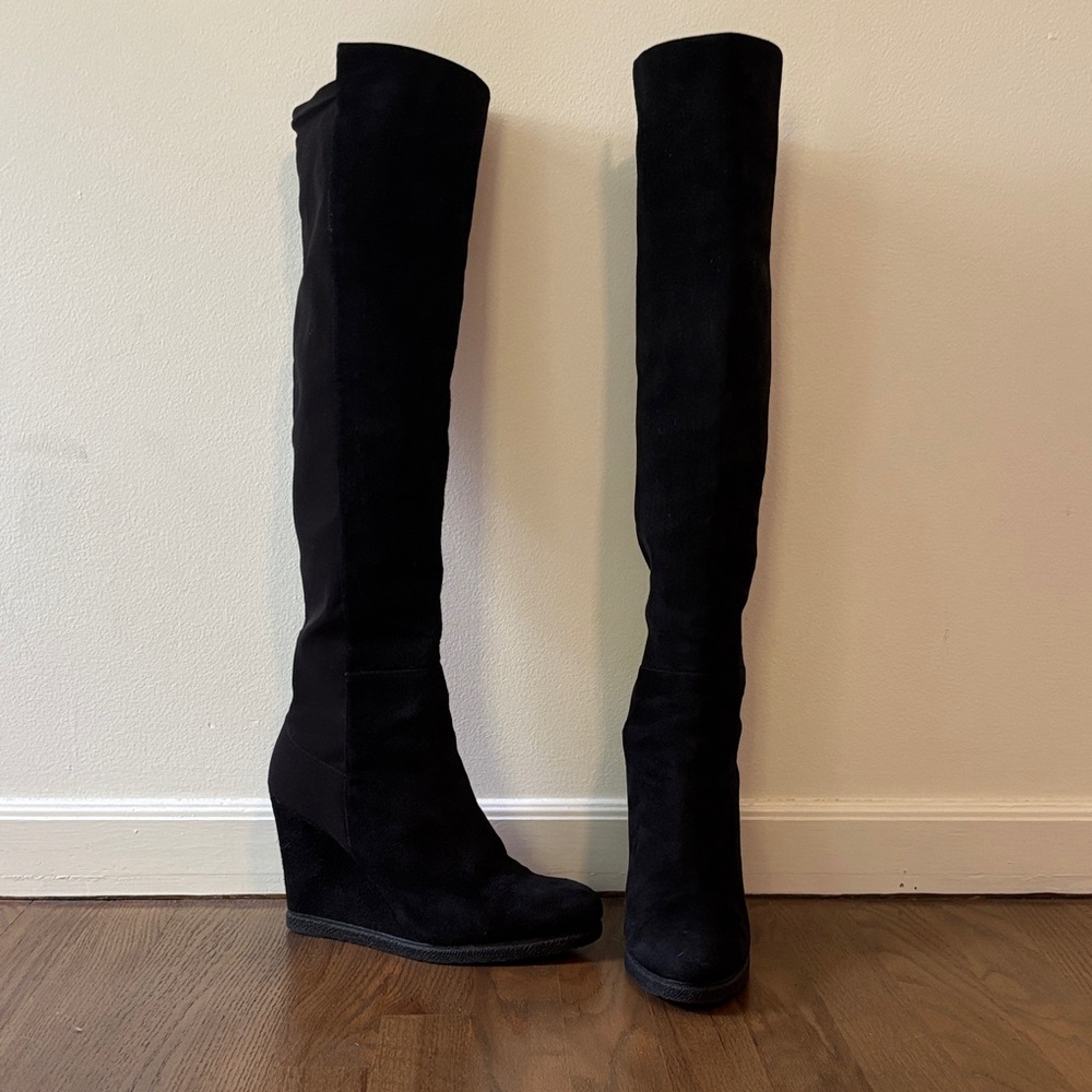 Stuart Weitzman Black Over-the-Knee Wedge Boots
